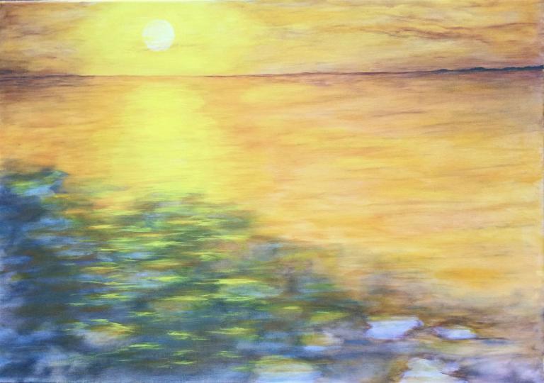 Ingrid Wollgast Sonnenuntergang am See Acryl